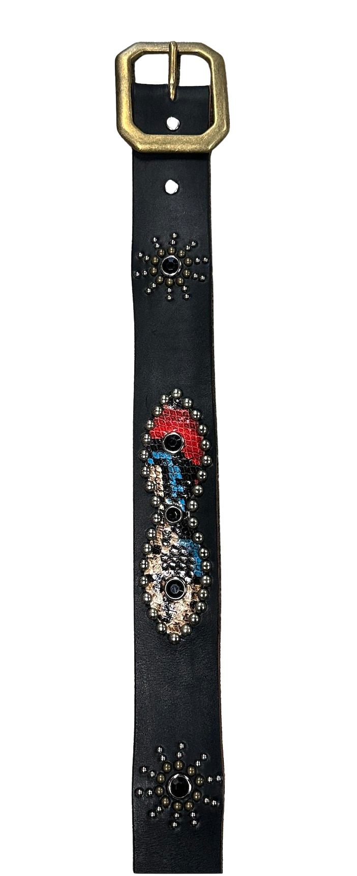 Studded 'Red/Blue Snakeskin' Black Belt