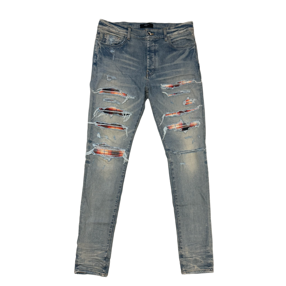 Amiri 'Plaid Bandana Patch Thrasher' Indigo Blue Jeans