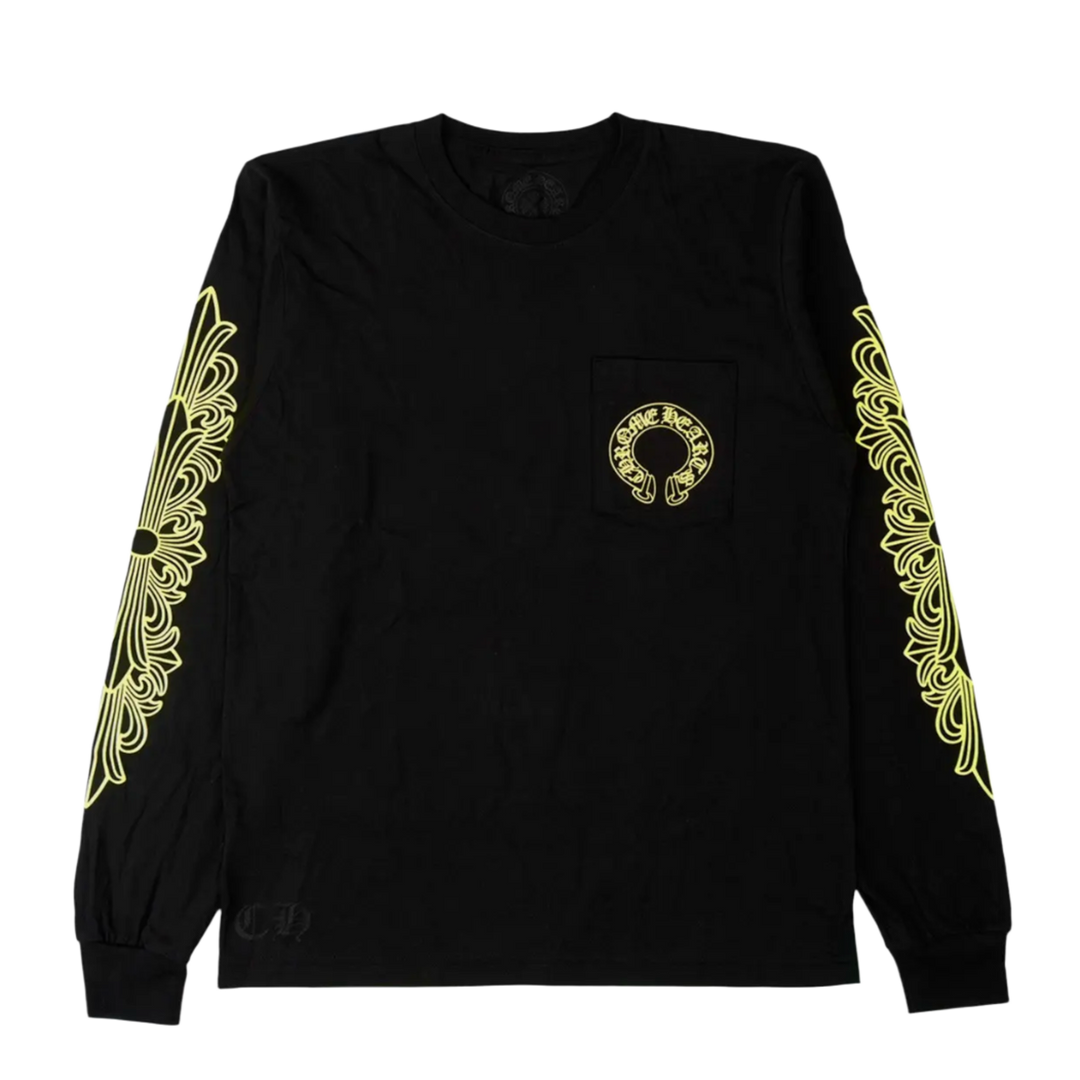 Chrome Hearts 'Neon Horseshoe' Floral Black Longsleeve Tee