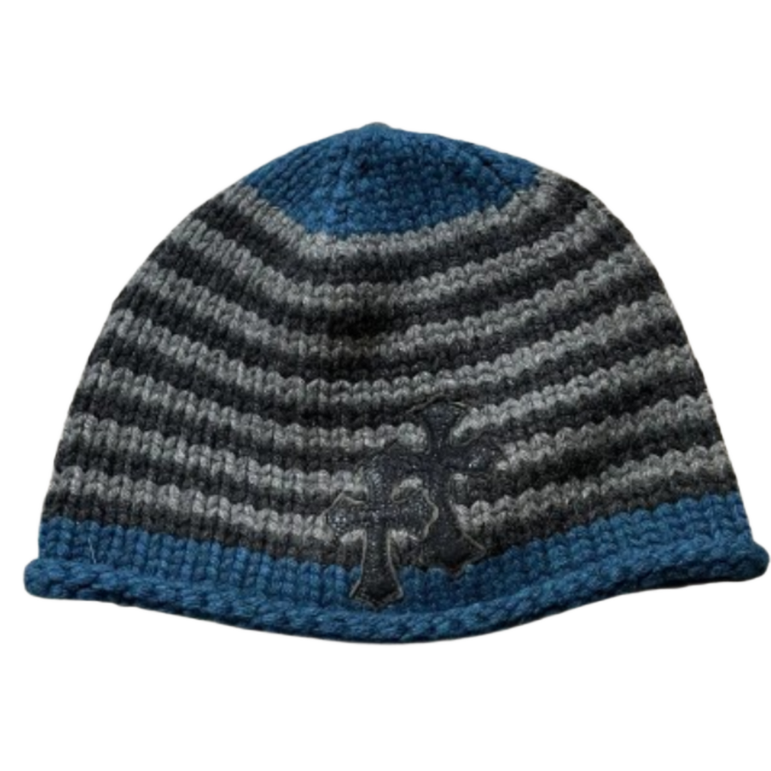 Chrome Hearts Cashmere Double Cross Striped Cashmere Beanie