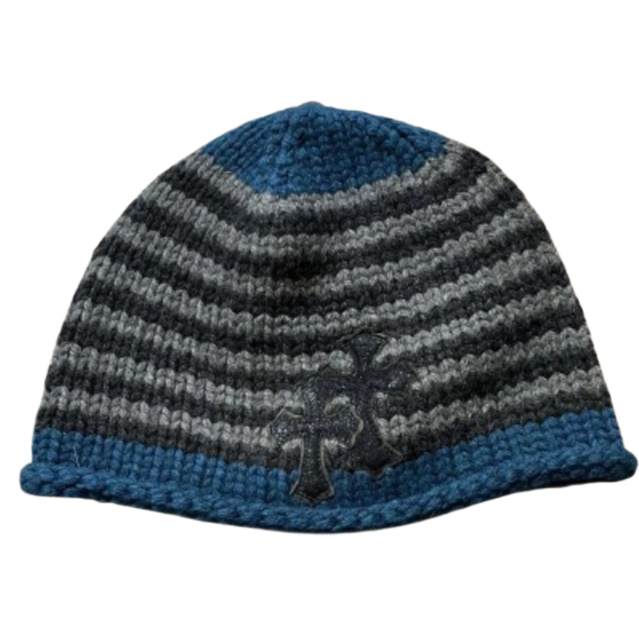 Chrome Hearts Cashmere Double Cross Striped Cashmere Beanie
