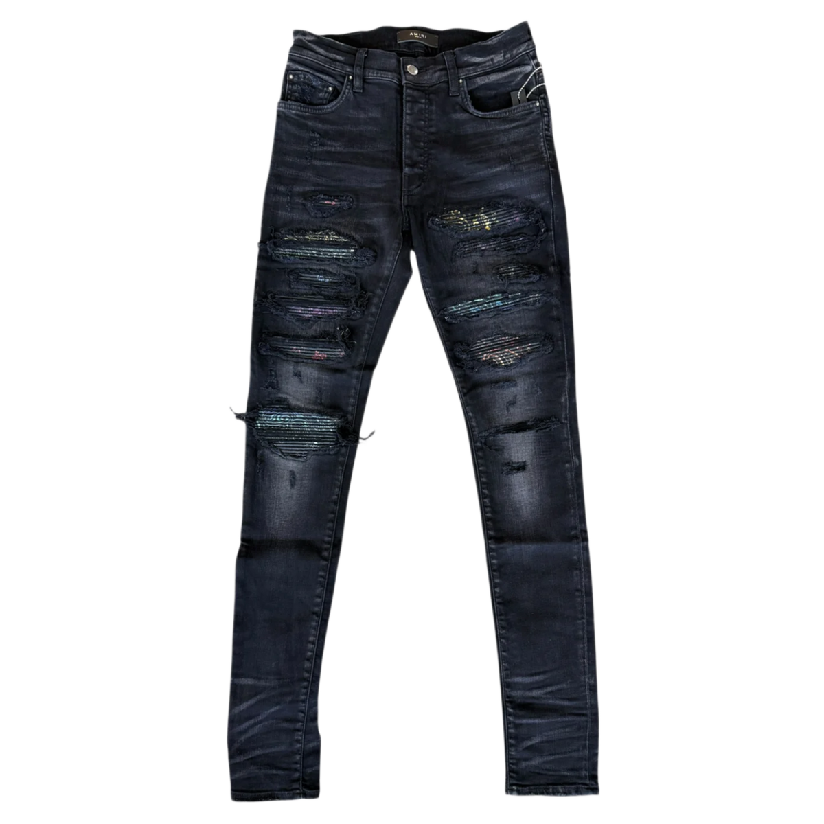 Amiri 'Aged Black Distressed Rainbow Paisley Thrasher' Jeans