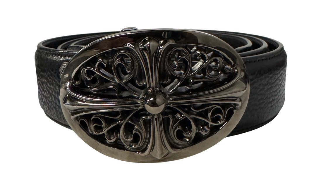 Chrome Hearts Black Rhodium 'Oval Buckle' Black Belt