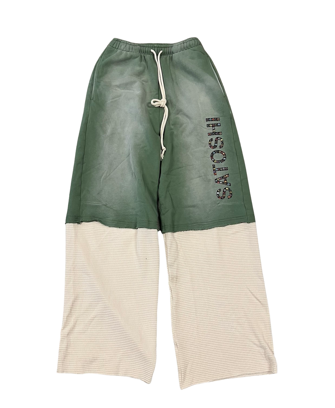 Satoshi Nakamoto 'Double Layered' Jeweled Olive Sweatpants