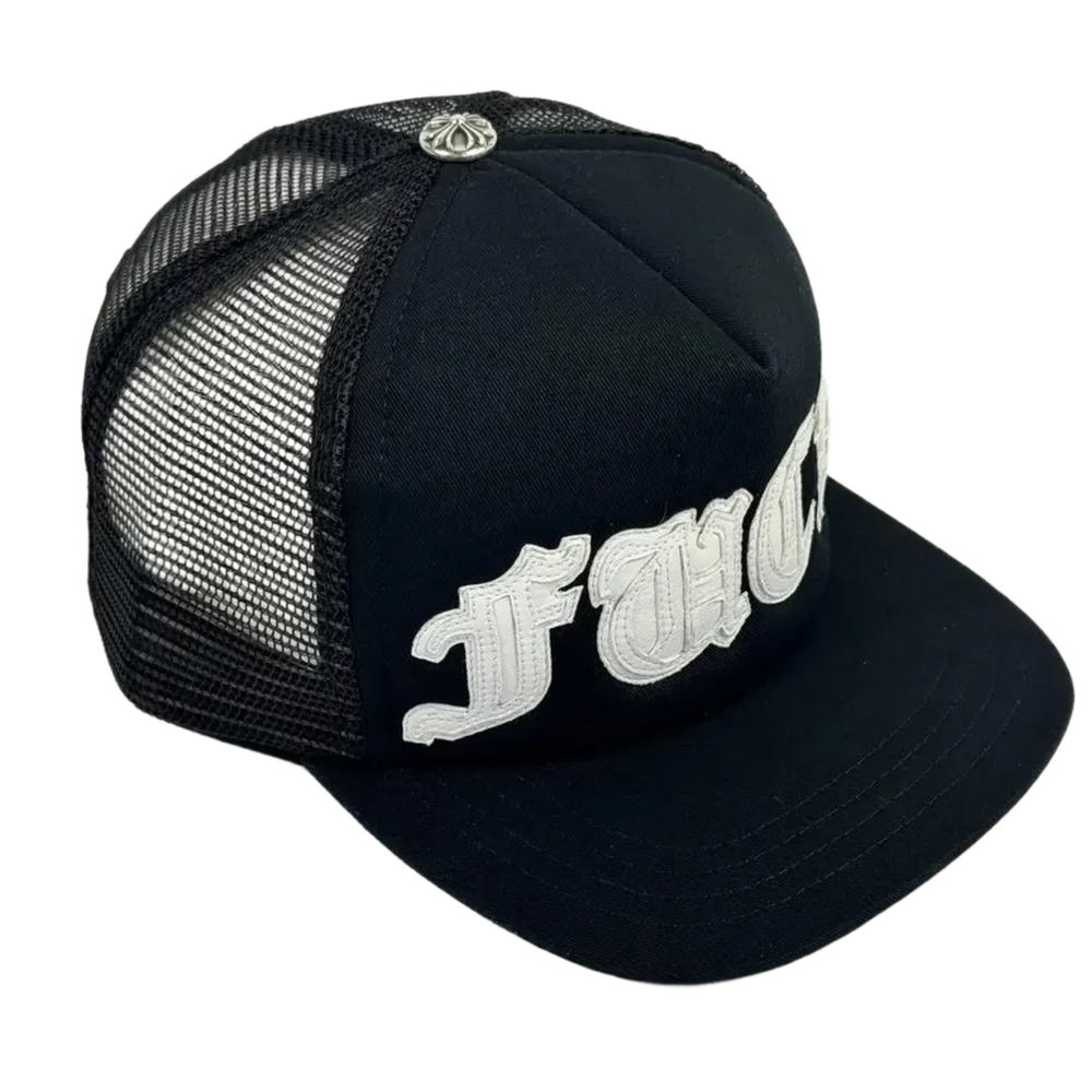 Chrome Hearts 'Fuck' White Leather Patch Trucker Hat