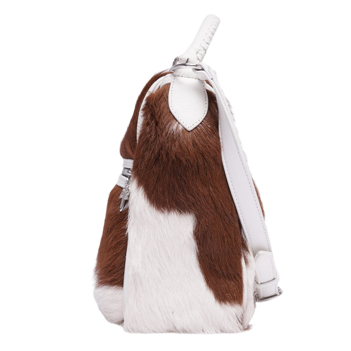 Chrome Hearts 'Brown/White Calf Hair' Silver Cross One Button White Leather Flap Bag