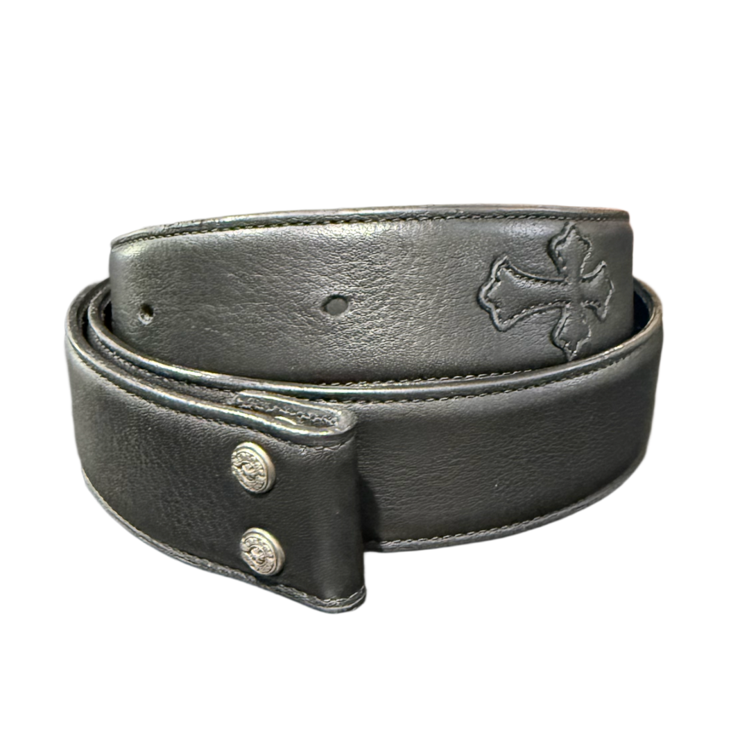 Chrome Hearts 'Black' Leather 2 Cross Patch Cemetery Belt Strap