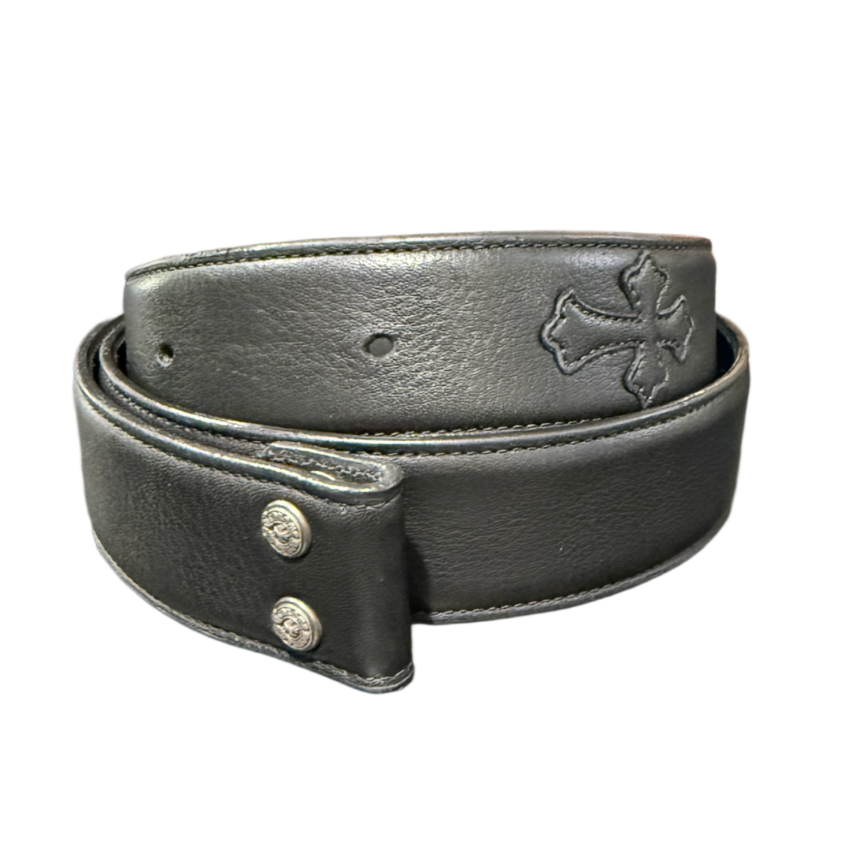 Chrome Hearts 'Black' Leather 2 Cross Patch Cemetery Belt Strap