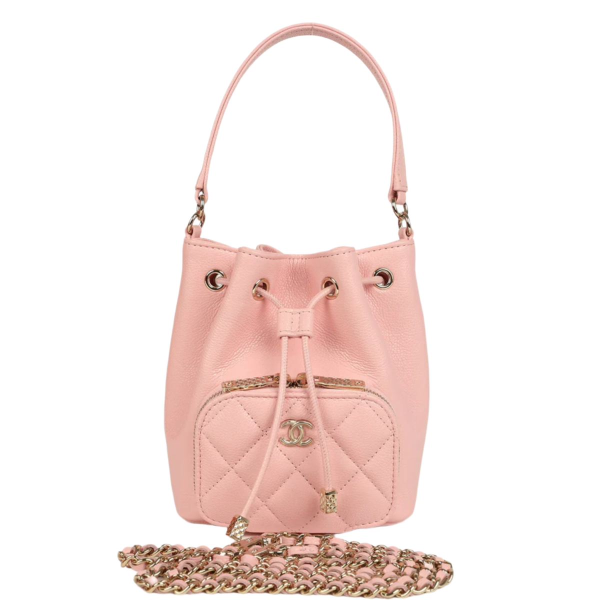 Chanel 'Pink Caviar Light Gold Hardware' Mini Top Handle Bucket Bag