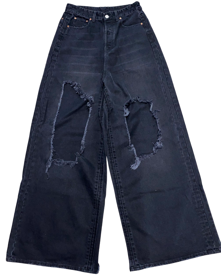 Vetements 'Distressed' Black Flare Oversized Jeans