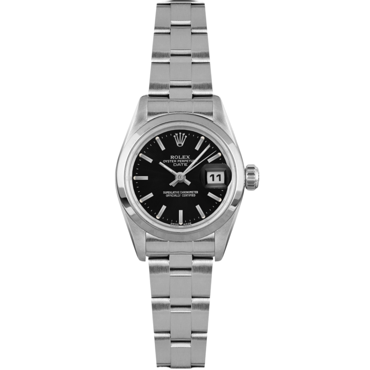 Rolex Oyster Perpetual Date Ladies 'Black Dial' 26MM Oyster Perpetual Steel Watch