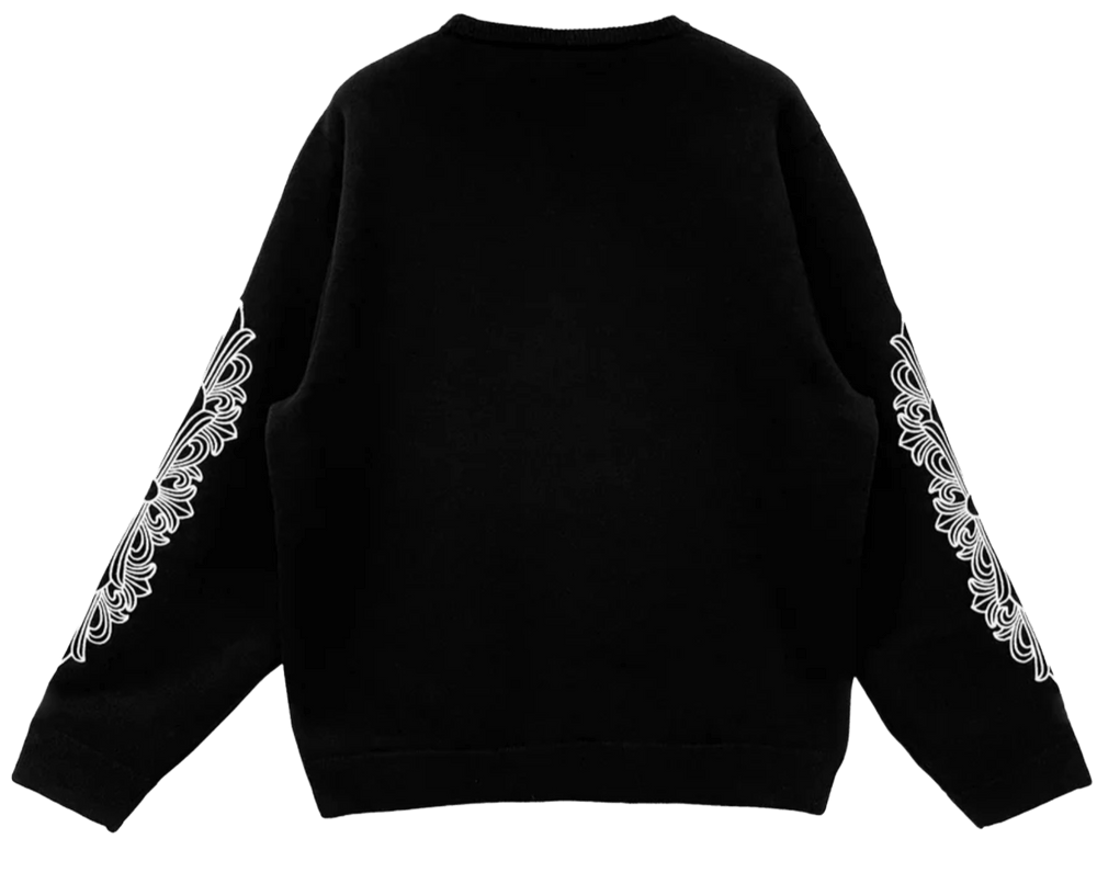 Chrome Hearts Cashmere Embroidered Floral Sleeve Black Sweater