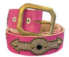 Studded 'Tan Leather Arrow Red Gem Sun' Pink Belt