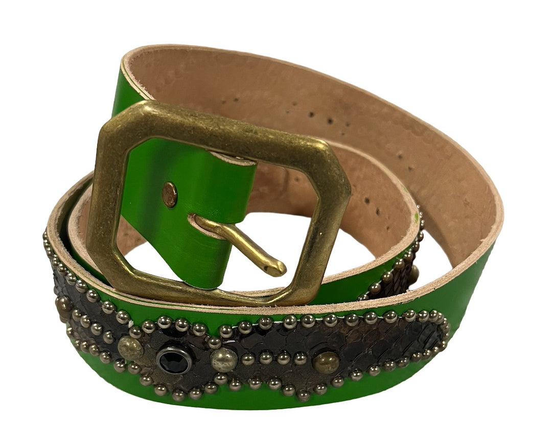 Studded 'Snakeskin' Lime Green Belt