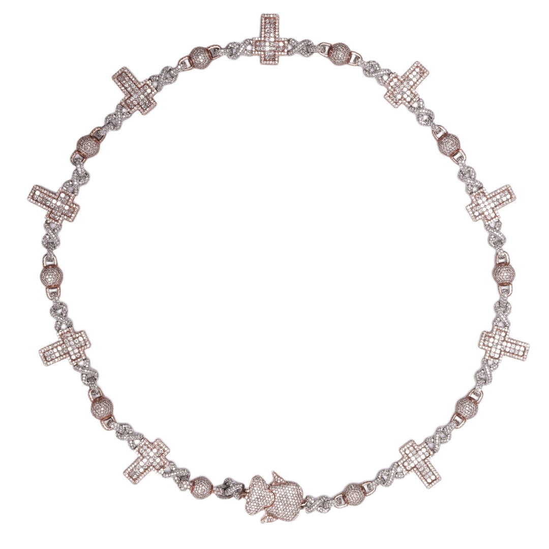 Two-Tone White and Rose Gold 'Infinity Ball & Cross Link'  10in Diamond Chain