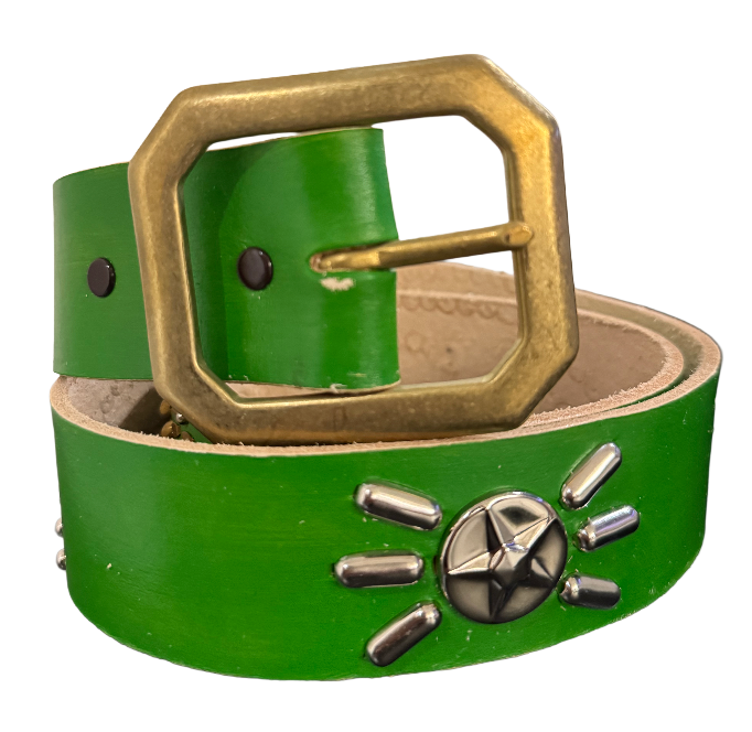 Studded 'Green Snakeskin Silver Star Spider Gem' Green Belt