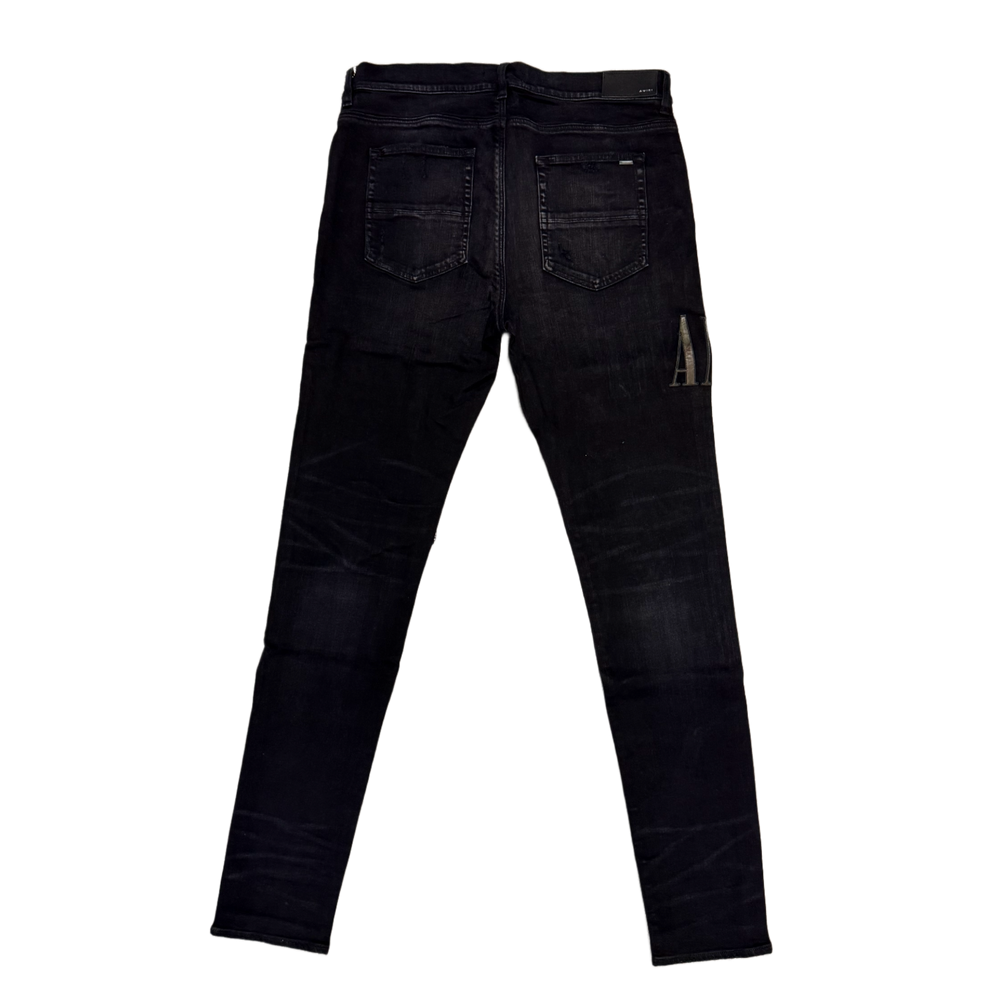 Amiri 'Aged Black Appliqued Camo' Jeans