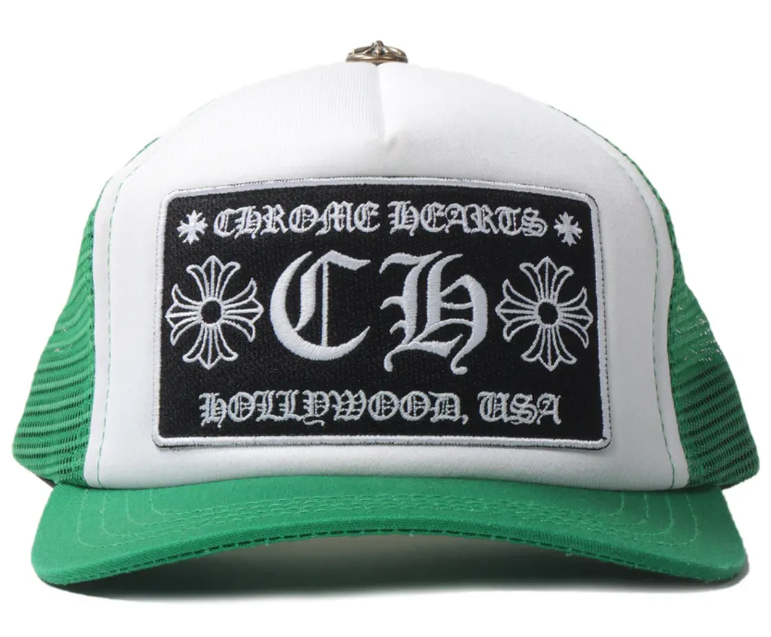 Chrome Hearts CH Hollywood Green/White Trucker Hat