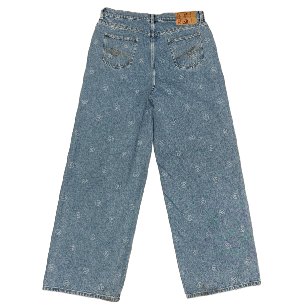 Martine Rose 'All-over R Print Extended Wide Leg Blue' Jeans