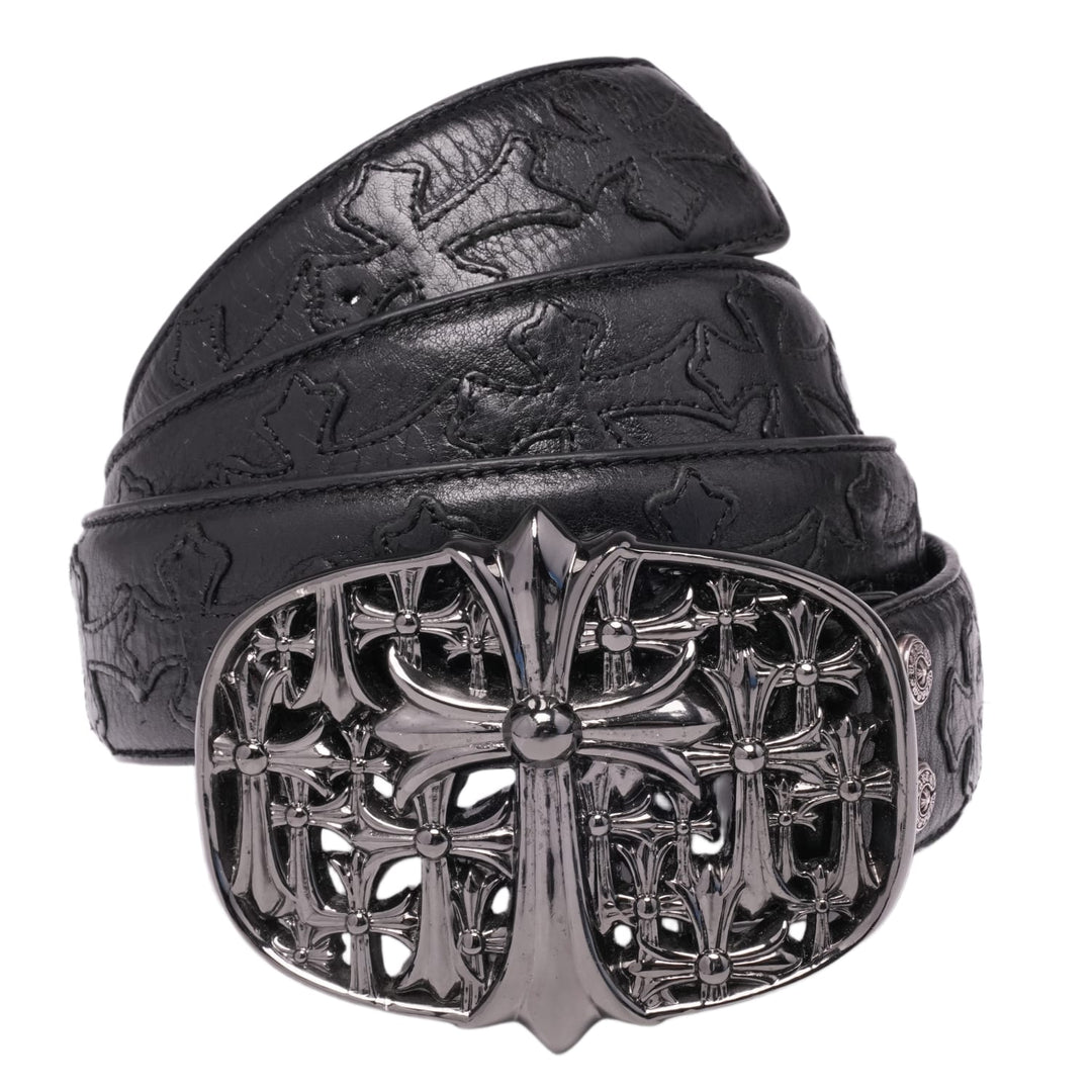 Chrome Hearts 'Rhodium Cemetery Buckle' Black Cross Belt
