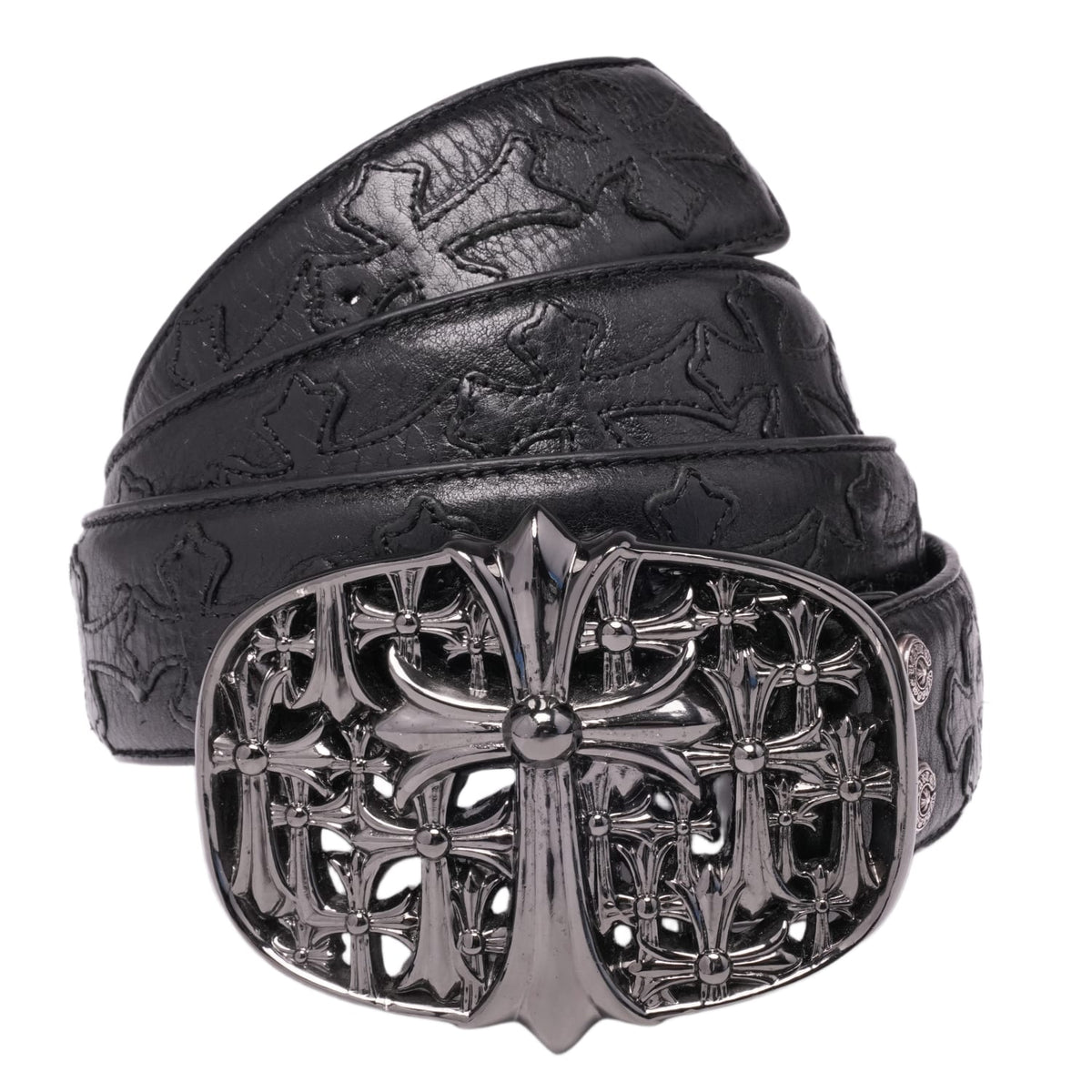 Chrome Hearts 'Rhodium Cemetery Buckle' Black Cross Belt