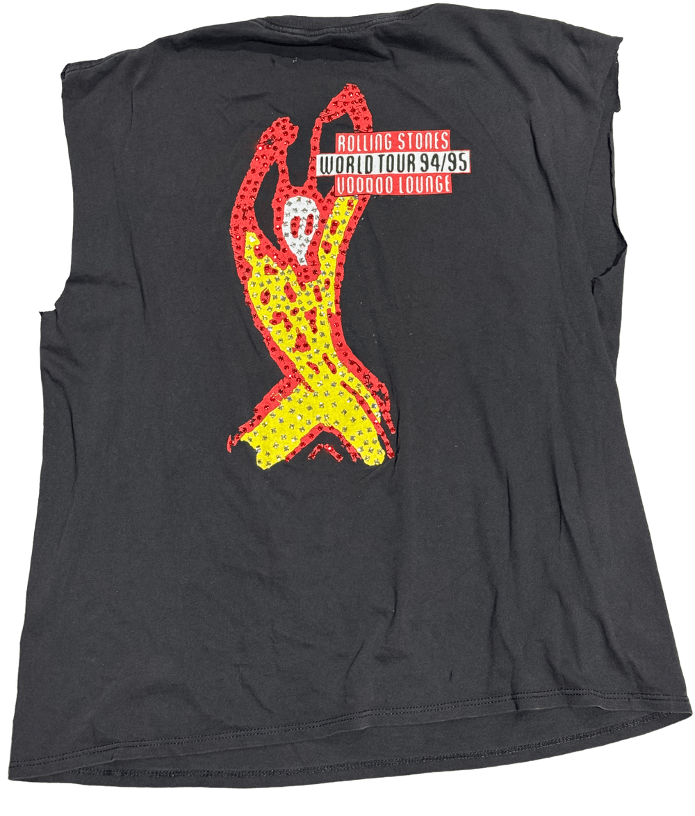 Rolling Stones 'World Tour Voodo Lounge'  Rhinestone Vintage Cut Off Black Tee
