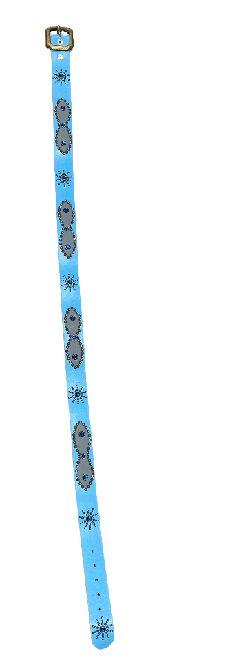 Studded 'Grey Leather/Blue Gem Sun' Baby Blue Belt