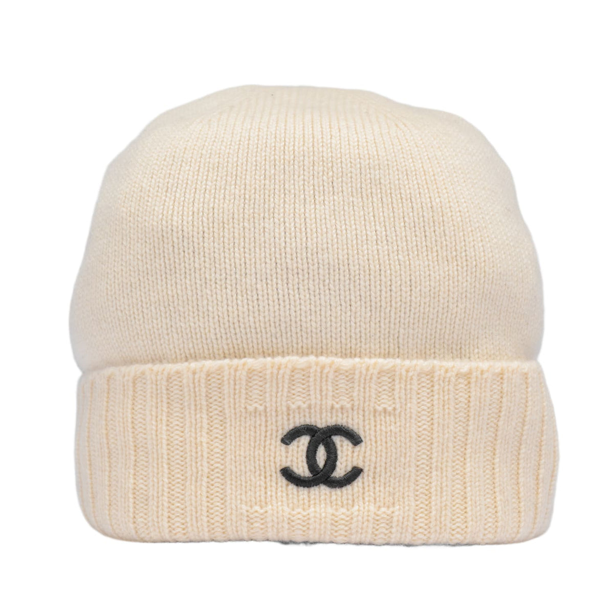 Chanel 'Half Black Half Ecru' Cashmere CC Beanie