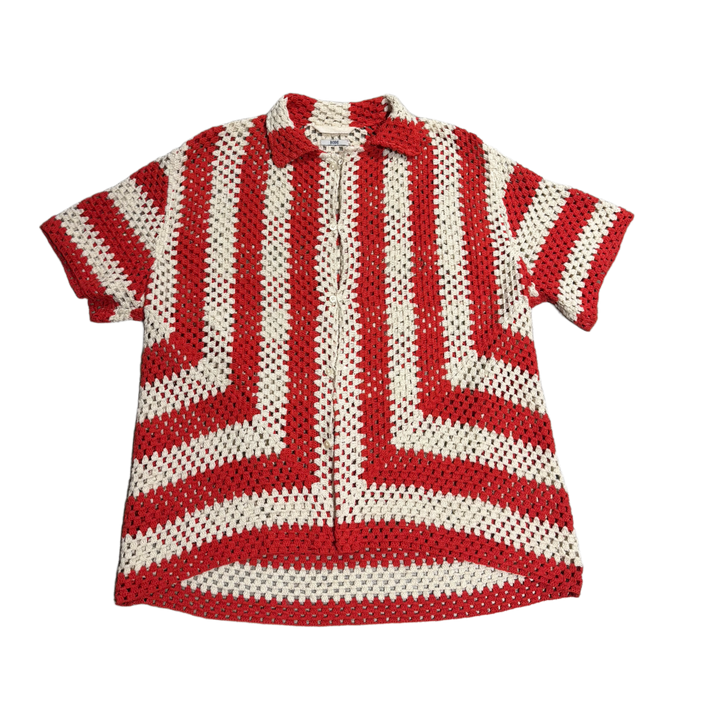 Bode 'Red/Cream' Flagship Striped Crochet Shirt