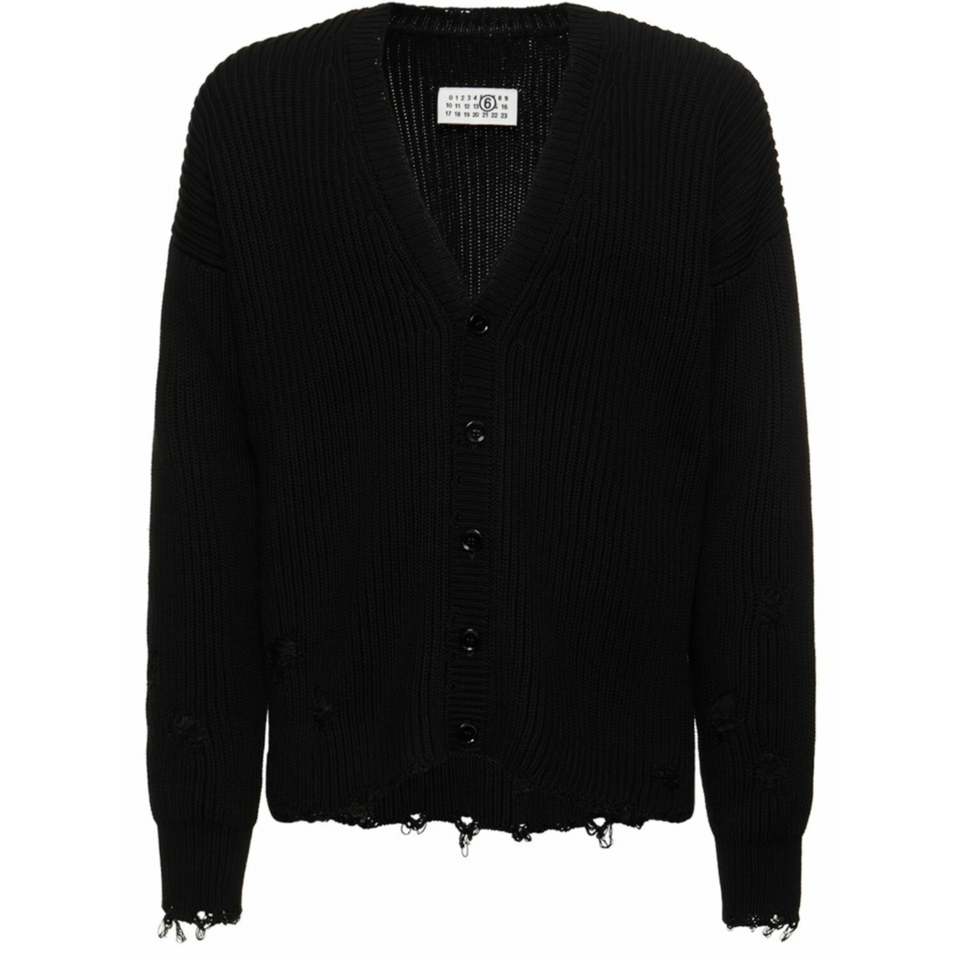 Maison Margiela 'Black' MM6 Distressed Knit Cardigan
