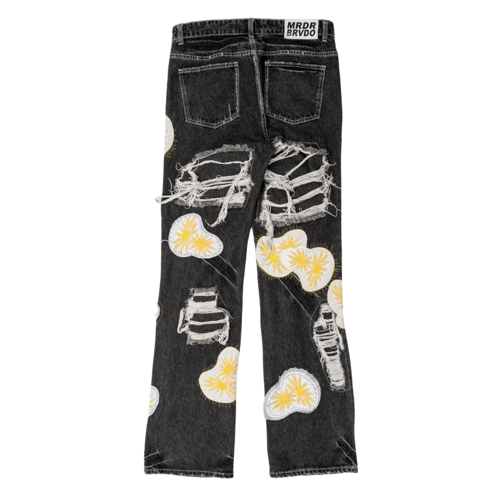 Who Decides War 'Black Embroidered Daisy & Distressed' Jeans