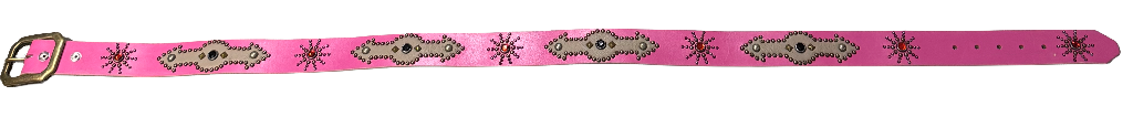 Studded 'Tan Leather Arrow Red Gem Sun' Pink Belt