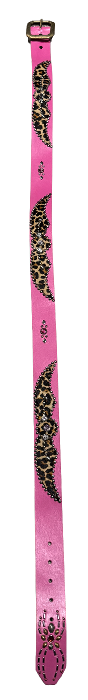 Studded 'Cheetah Hair' Spider Gem Pink Belt
