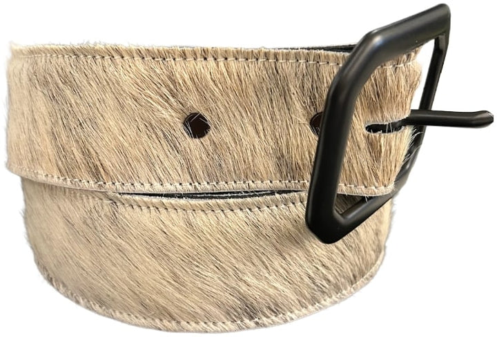 White Striped End Cowhair Belt