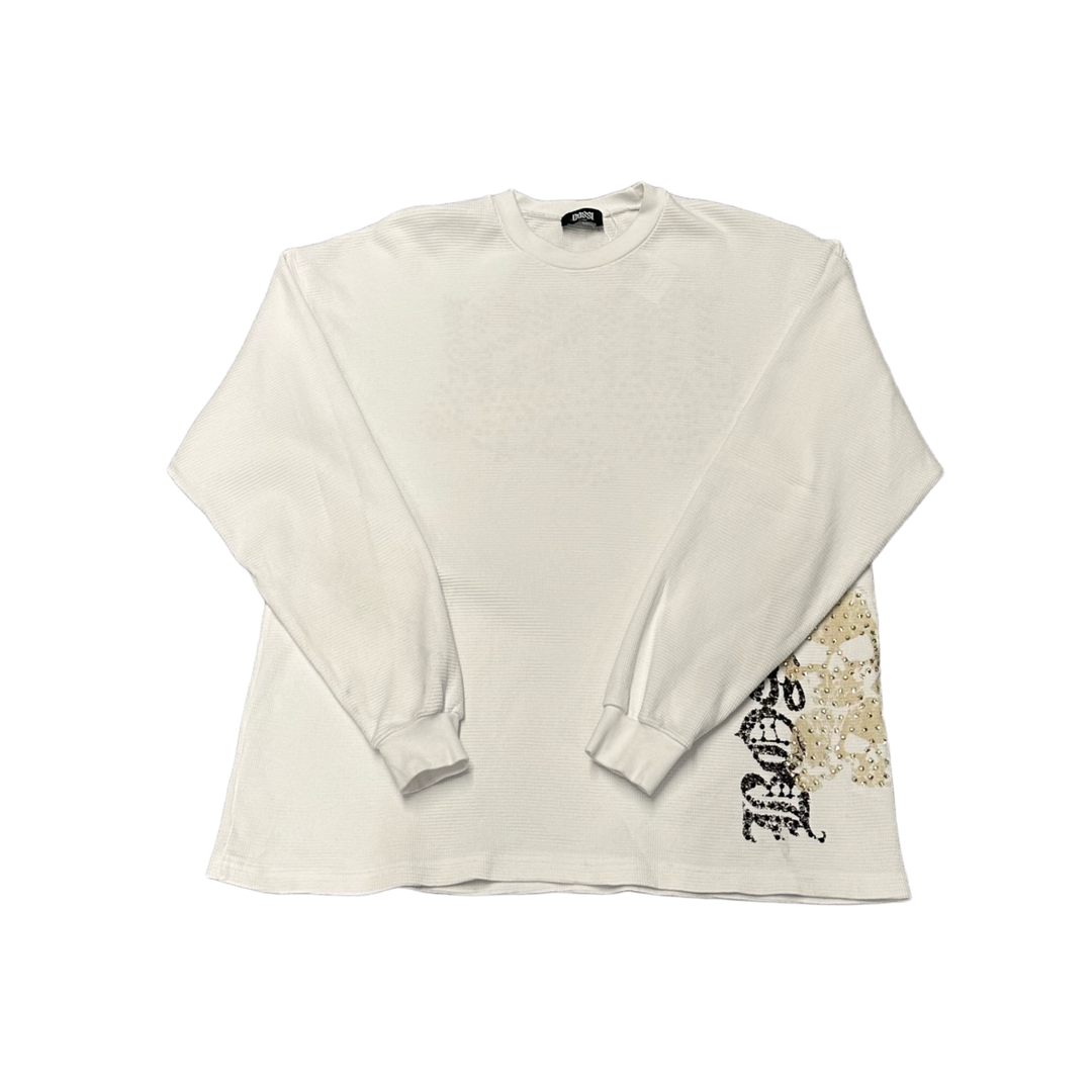Bossi 'Tan Skull Black Logo' White Thermal Longsleeve