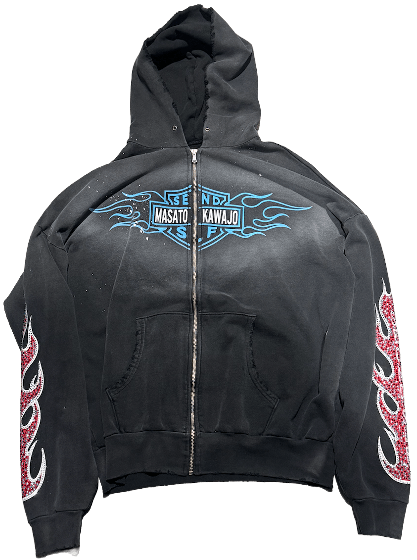 Second Slf Masato Kawajo 'Firestorm' Vintage Black Hoodie