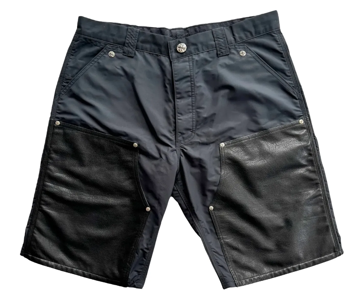 Chrome Hearts 'Black' Nylon & Leather Double Knee Carpenter Shorts