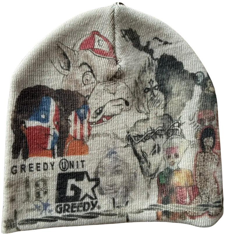 Greedy Unit 'All Over Print' White Beanie