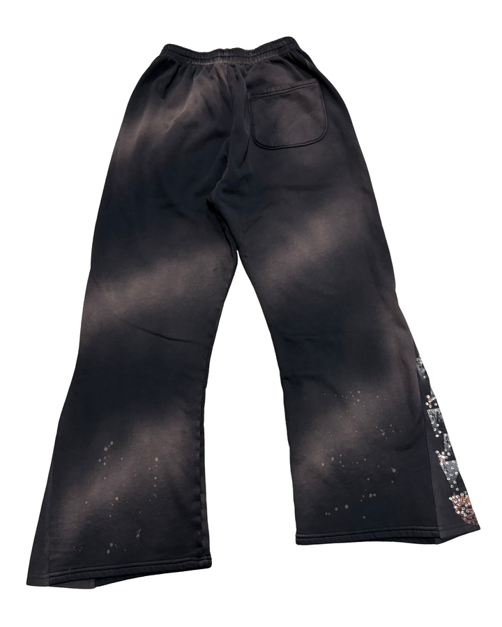Bossi 'Spades' Bleached Rhinestone Flare Sweatapants