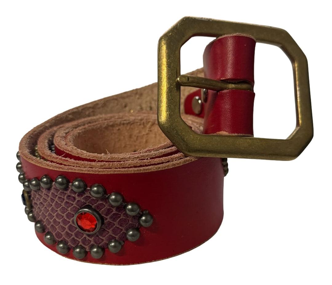 Studded 'Purple Snakeskin' Skull Red Belt