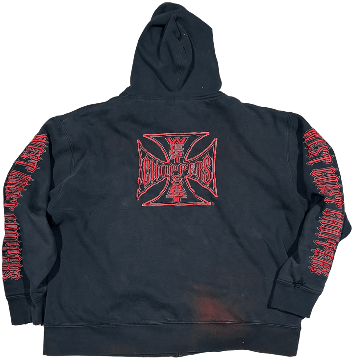 West Coast Choppers 'Red Thermal' Faded Vintage Zip Up Hoodie