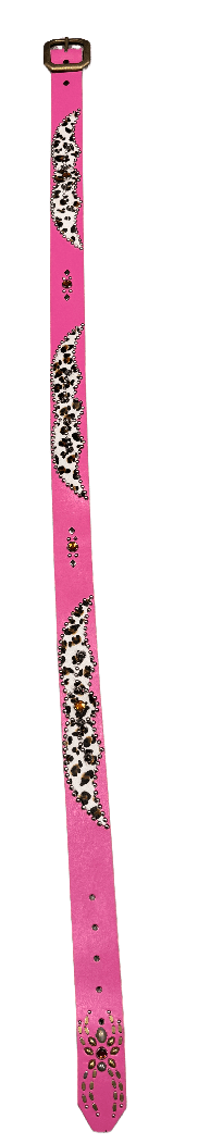 Studded 'White Leopard Hair Spider Gem' Pink Belt