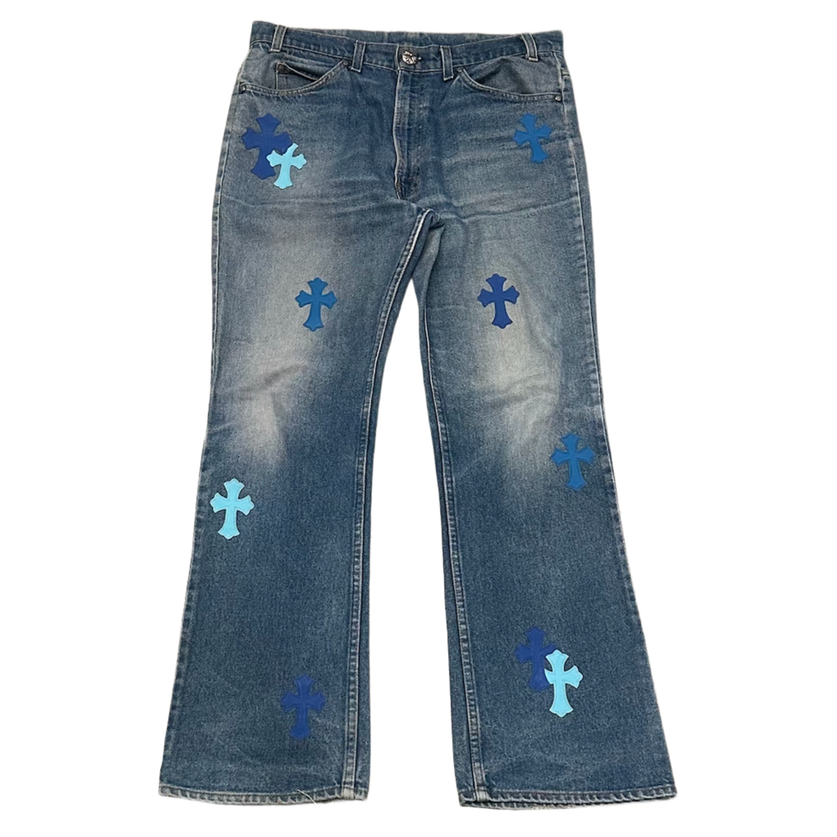 Chrome Hearts 'Double Blue' Orange Tab Levi Flare Jeans
