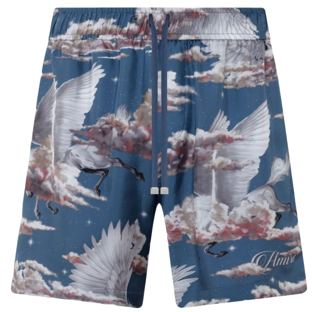 Amiri 'Blue' Pegasus Silk Pajama Shorts