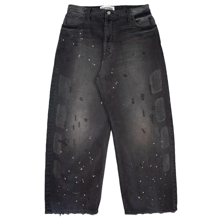 Satoshi Nakamoto 'Washed Black' Baggy Moto Jeans