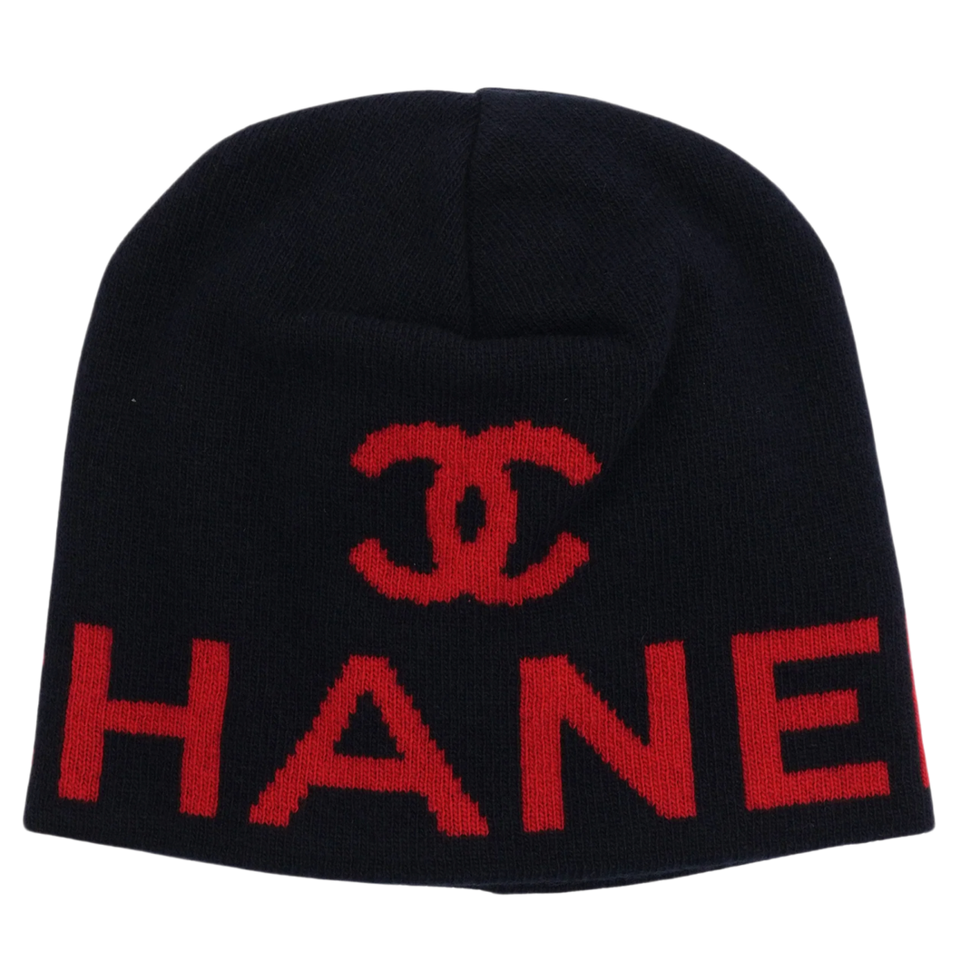 Chanel 'Navy/Red' Cashmere Wool Blend Beanie