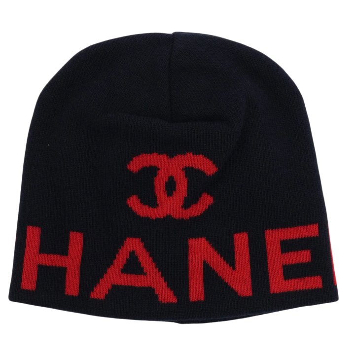 Chanel 'Navy/Red' Cashmere Wool Blend Beanie