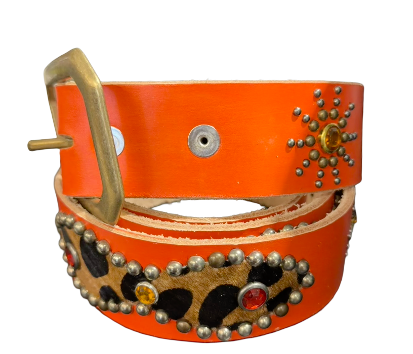 Studded 'Cheetah Felt/Sun Gem' Orange Belt