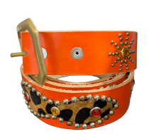 Studded 'Cheetah Felt/Sun Gem' Orange Belt