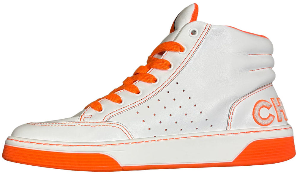 Chanel 20P Calfskin Neon Logo High Top Sneakers